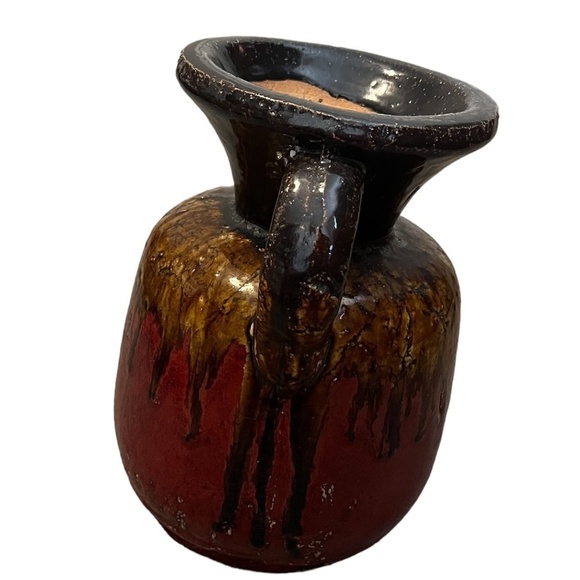 German Fat Lava Style Ceramic Vase with Handle & Brown-Red Gradient Glaze 9" - Picture 9 of 10